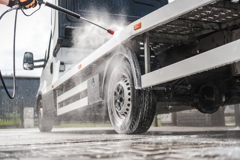 Delivery truck pressure washing
