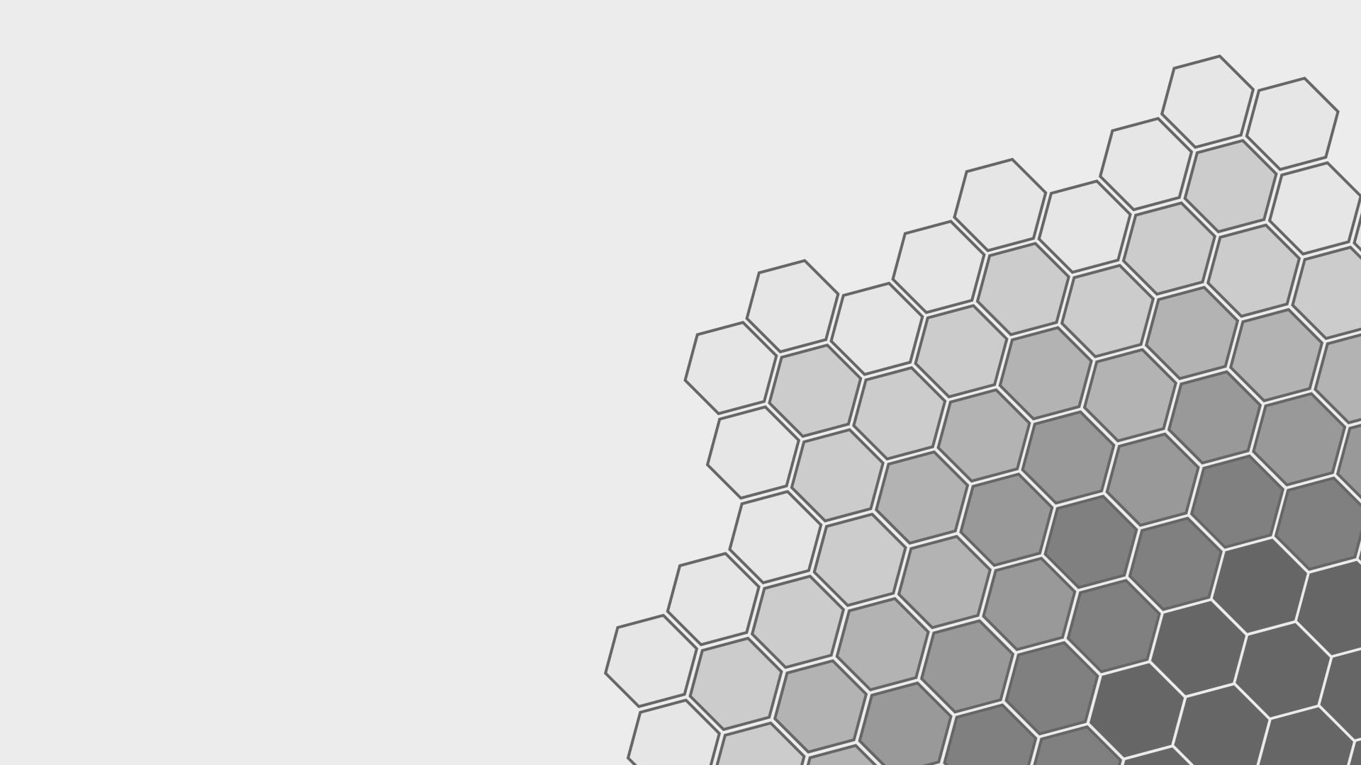 3D hexagonal honeycomb pattern gradient from light gray to dark gray on right side of image